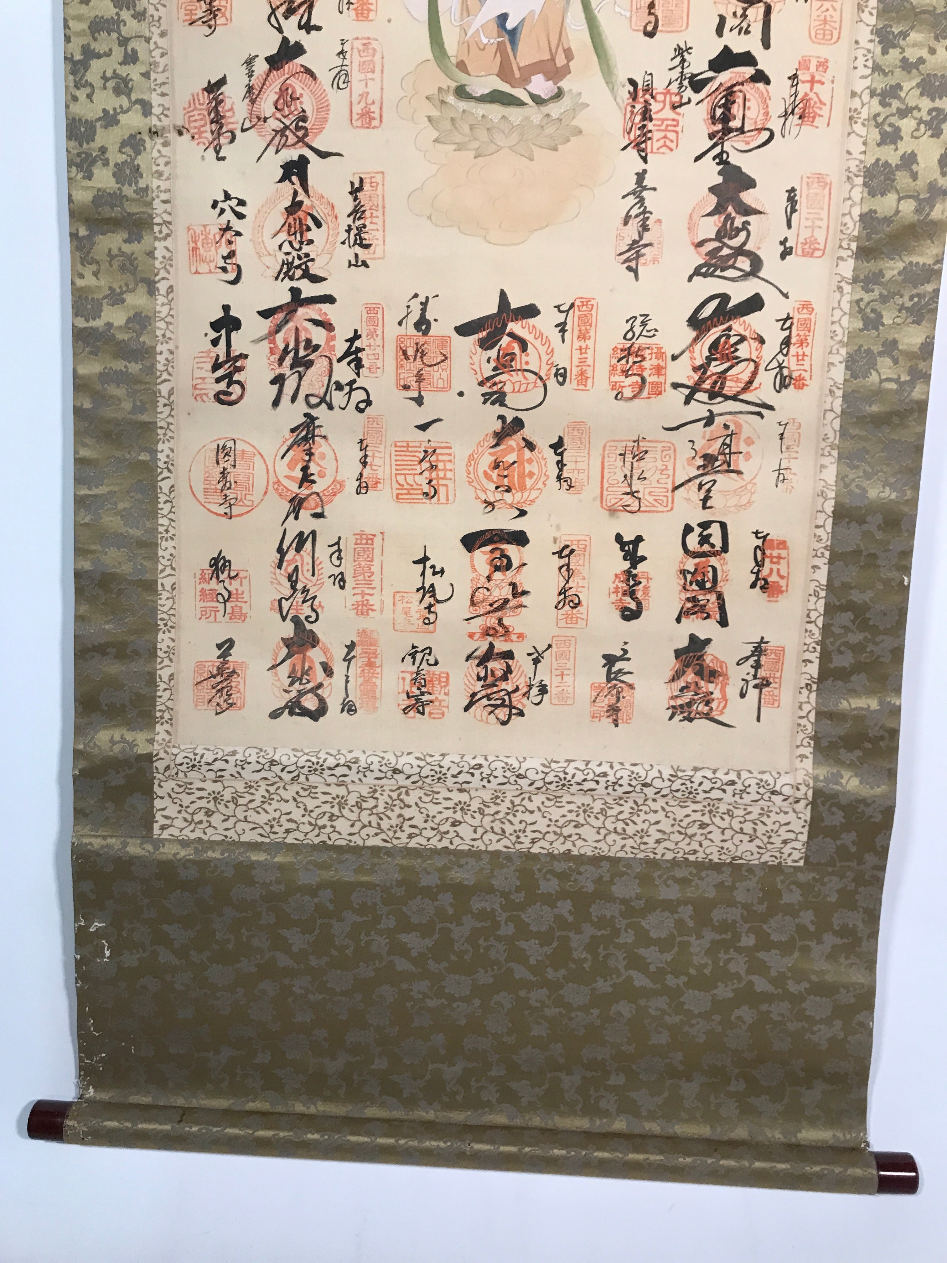 Japanese Hanging Scroll Kakejiku Saigoku 33 Sacred Places Goshuin Buddhist KJ56