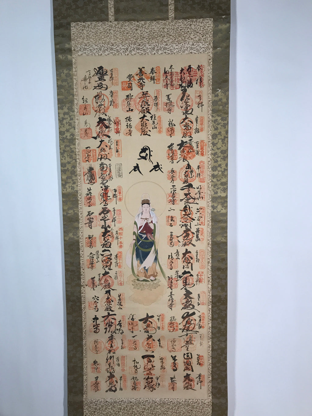 Japanese Hanging Scroll Kakejiku Saigoku 33 Sacred Places Goshuin Buddhist KJ56