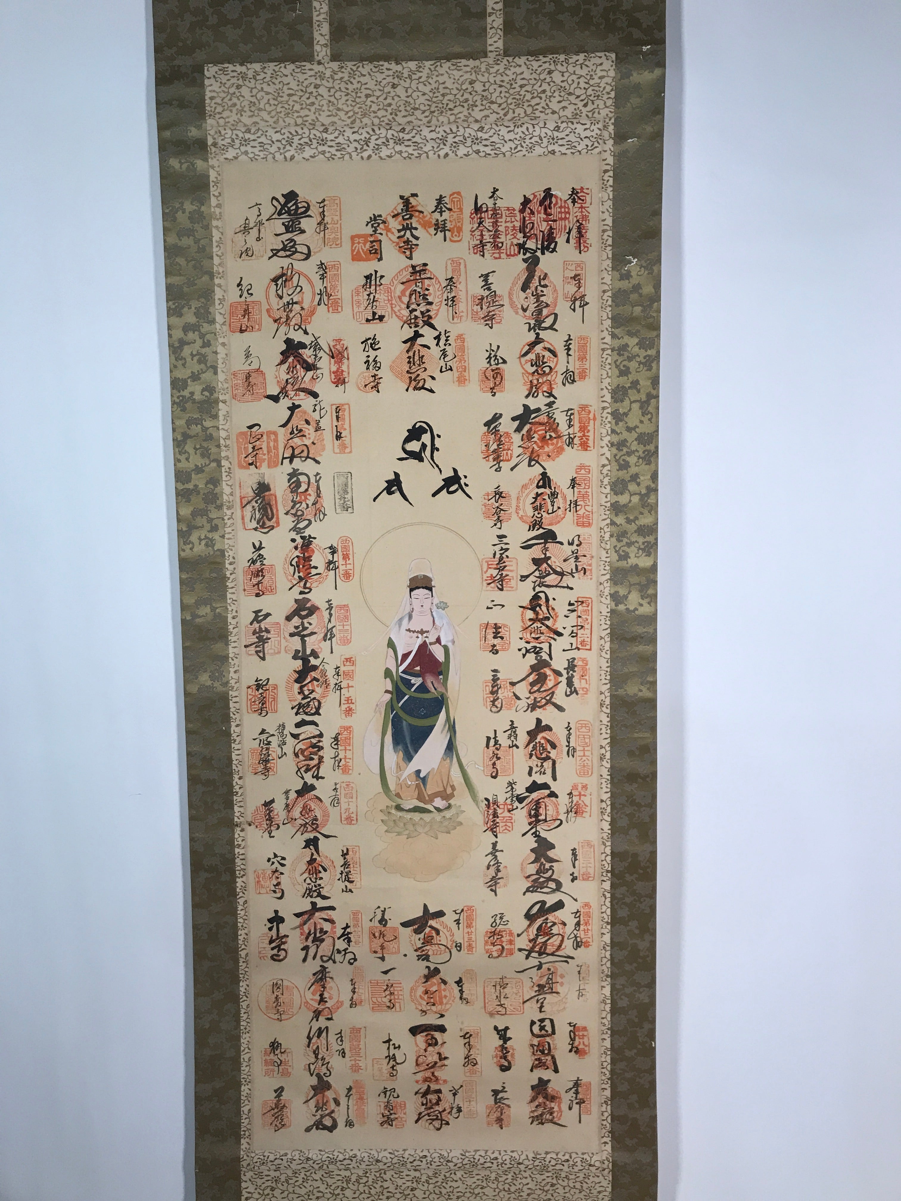 Japanese Hanging Scroll Kakejiku Saigoku 33 Sacred Places Goshuin Buddhist KJ56