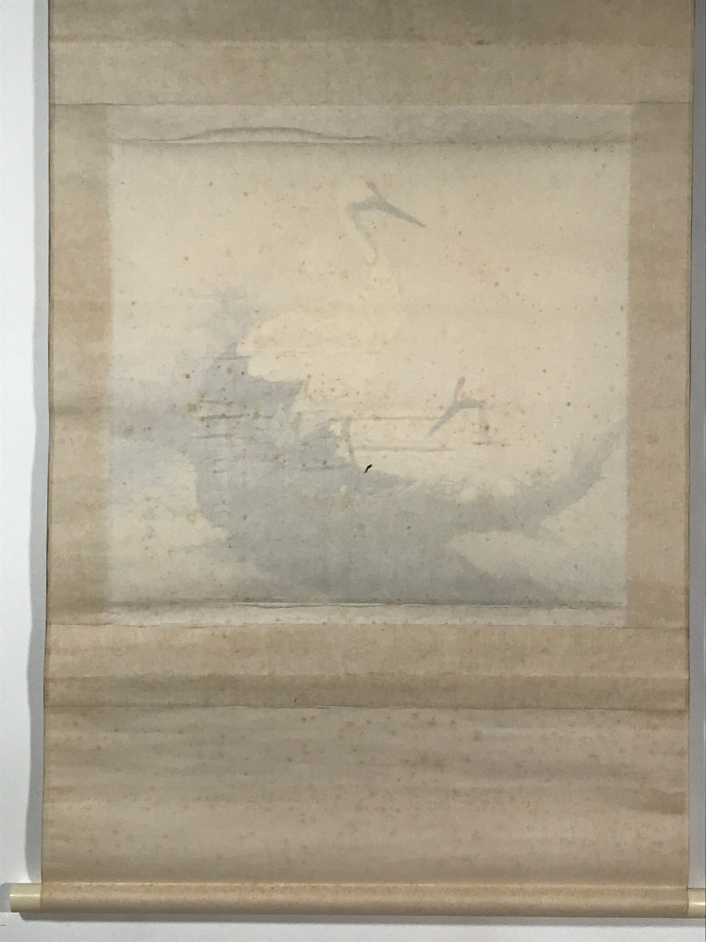 Japanese Hanging Scroll Kakejiku Vtg Bird Crane Tsuru Nest Tree Color KJ81