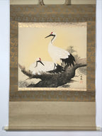 Japanese Hanging Scroll Kakejiku Vtg Bird Crane Tsuru Nest Tree Color KJ81