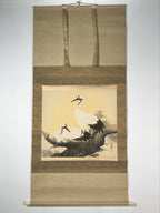 Japanese Hanging Scroll Kakejiku Vtg Bird Crane Tsuru Nest Tree Color KJ81