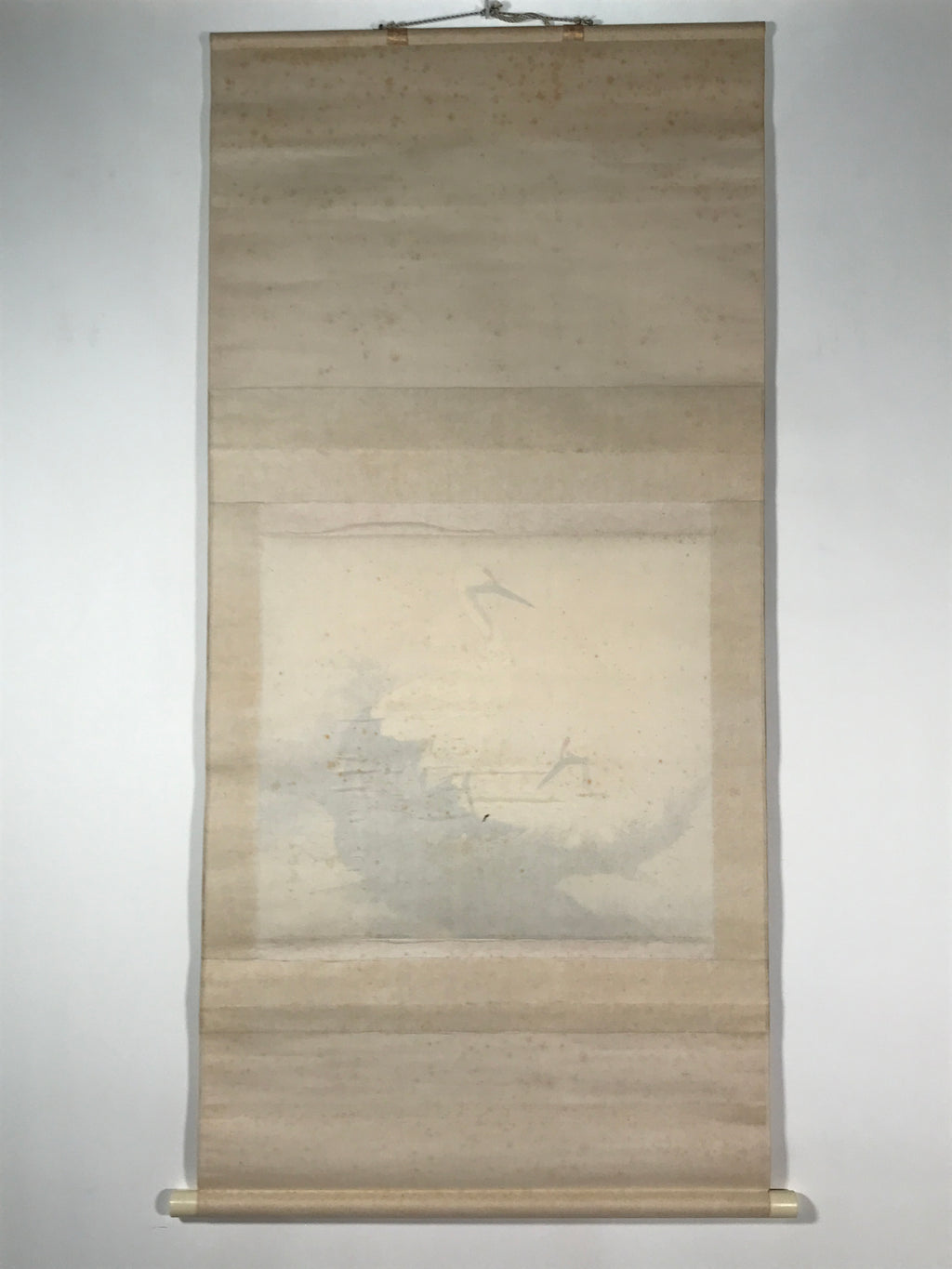 Japanese Hanging Scroll Kakejiku Vtg Bird Crane Tsuru Nest Tree Color KJ81