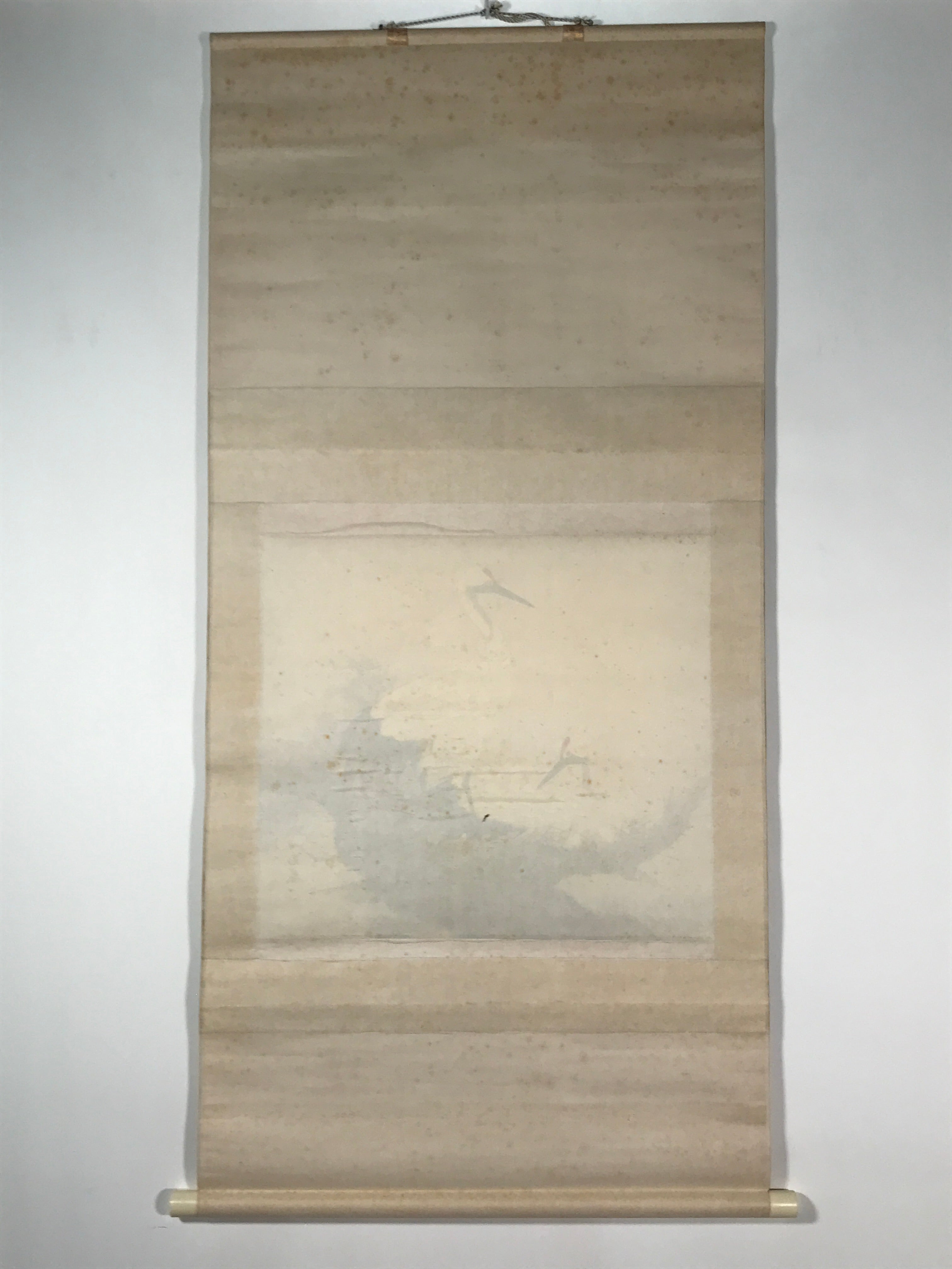 Japanese Hanging Scroll Kakejiku Vtg Bird Crane Tsuru Nest Tree Color KJ81