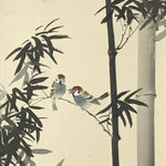 Japanese Hanging Scroll Kakejiku Vtg Birds Bamboo Leaves Kacho Ink Color KJ102