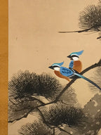 Japanese Hanging Scroll Kakejiku Vtg Blue Bird Pine Tree Camellia Flower KJ88