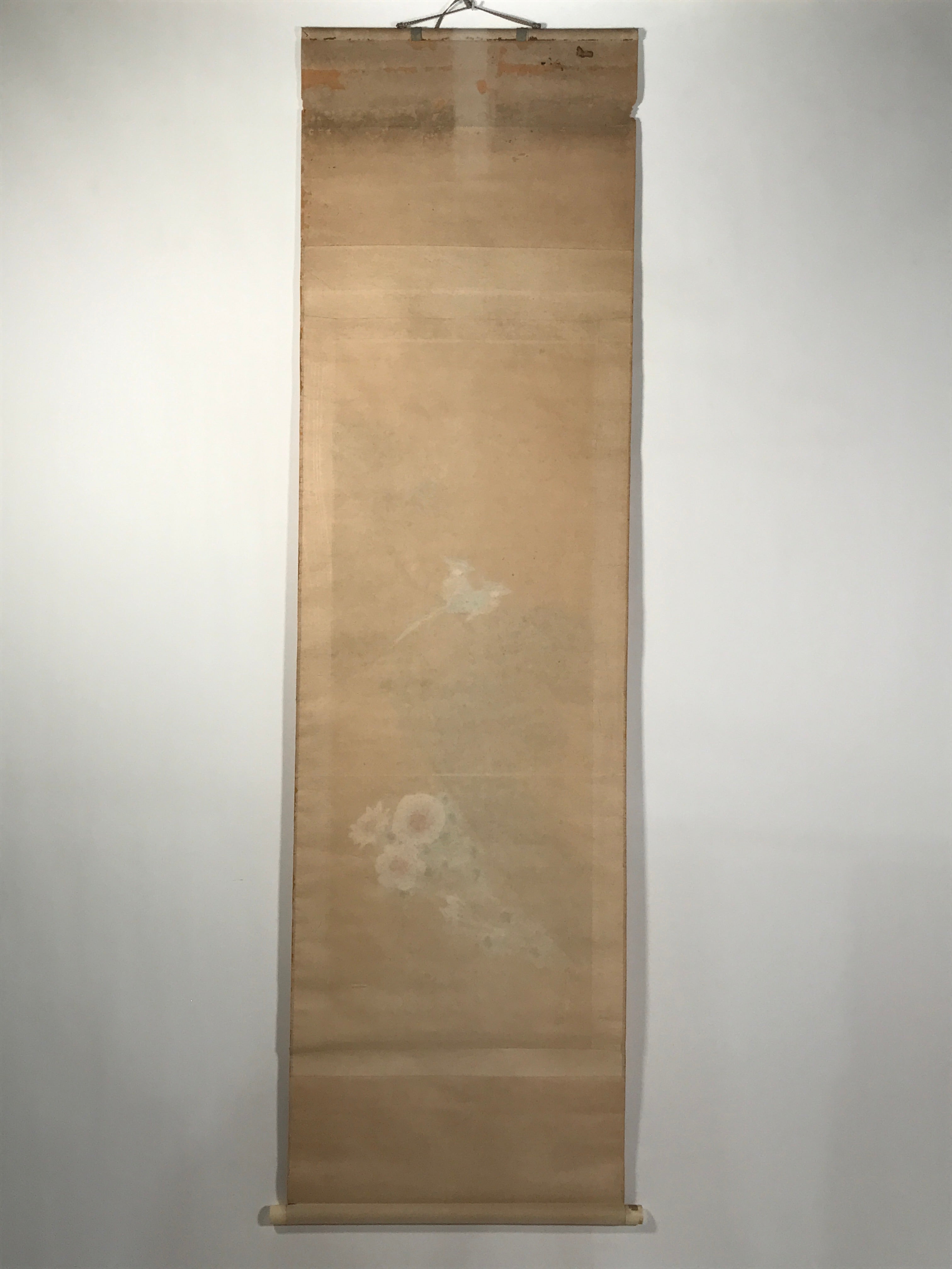 Japanese Hanging Scroll Kakejiku Vtg Blue Bird Pine Tree Camellia Flower KJ88