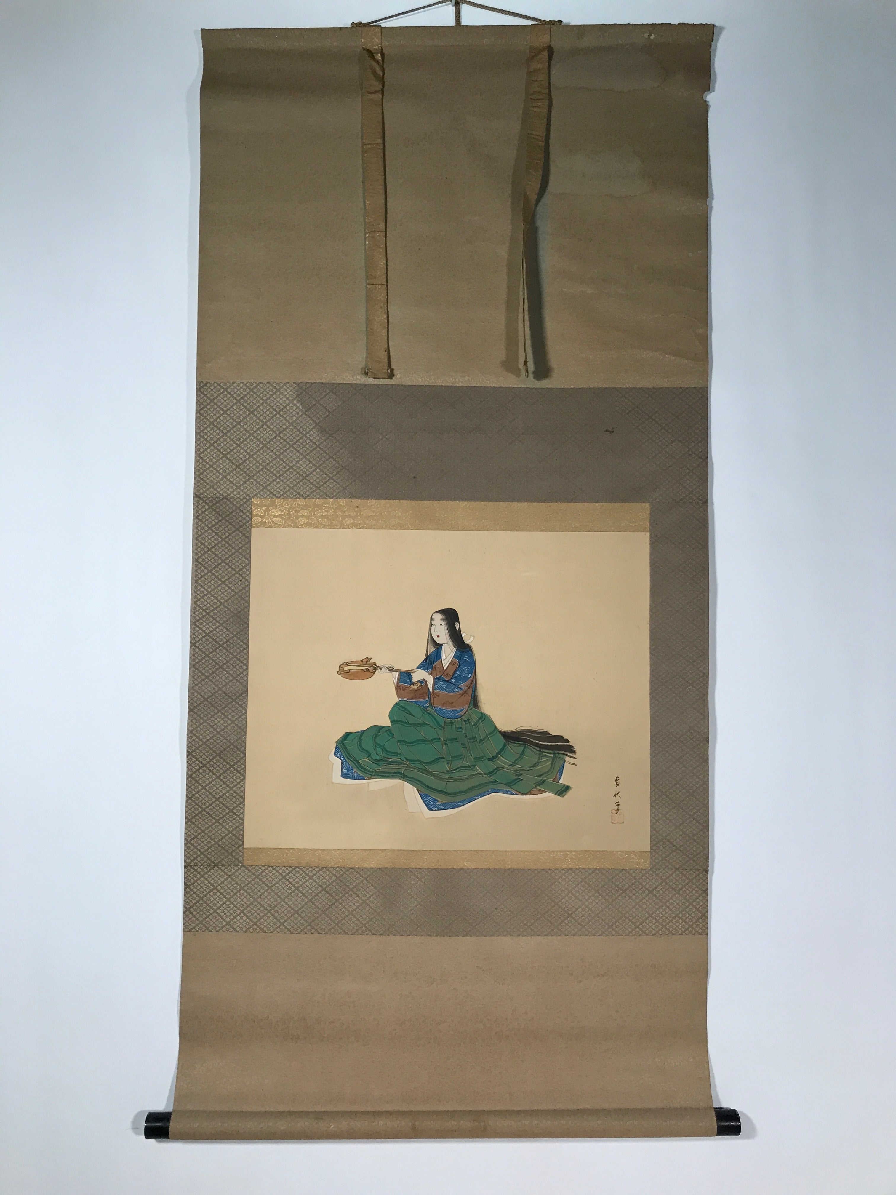Japanese Hanging Scroll Kakejiku Vtg Court Noble Lady Kimono Color KJ131