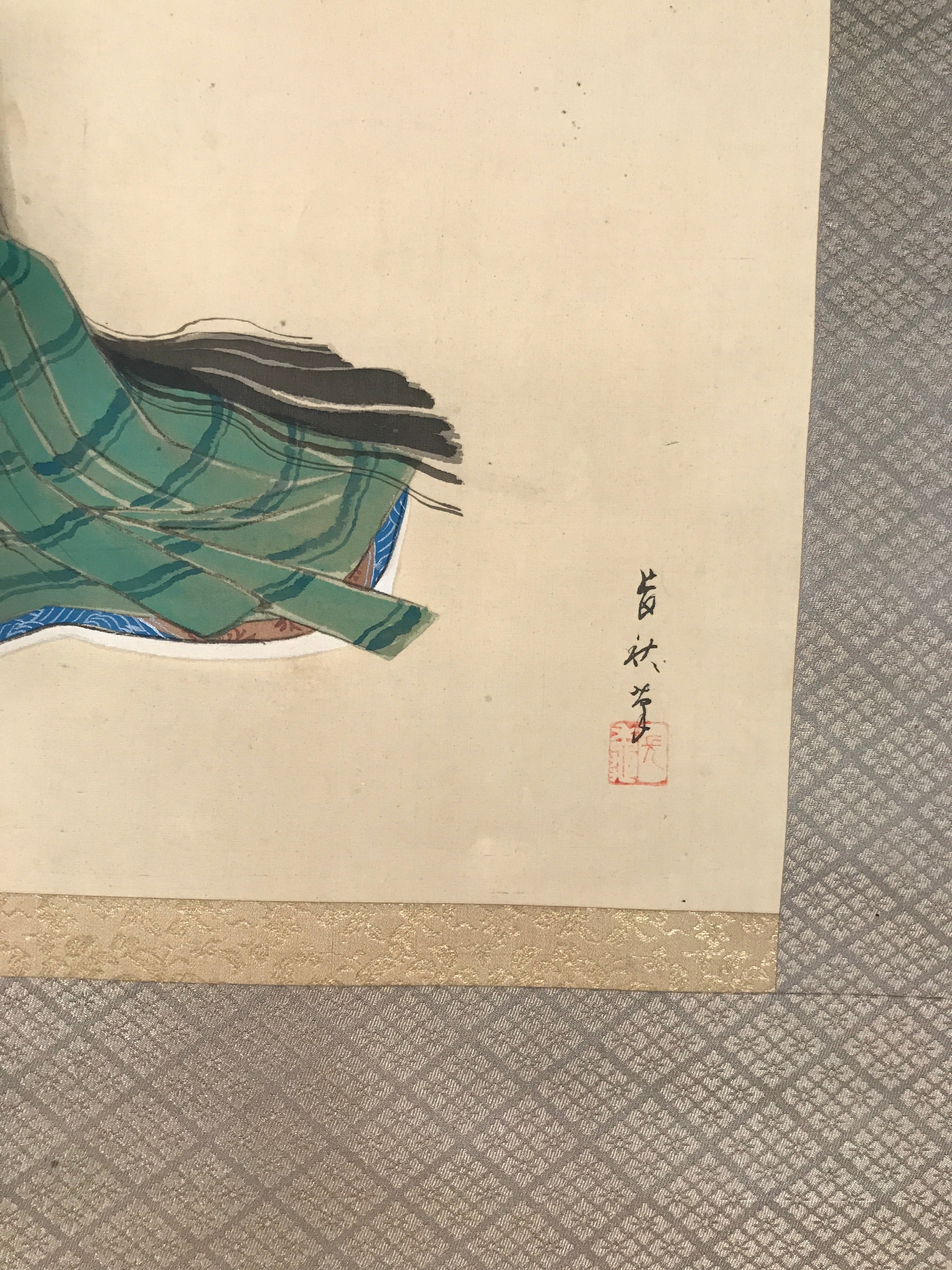 Japanese Hanging Scroll Kakejiku Vtg Court Noble Lady Kimono Color KJ131