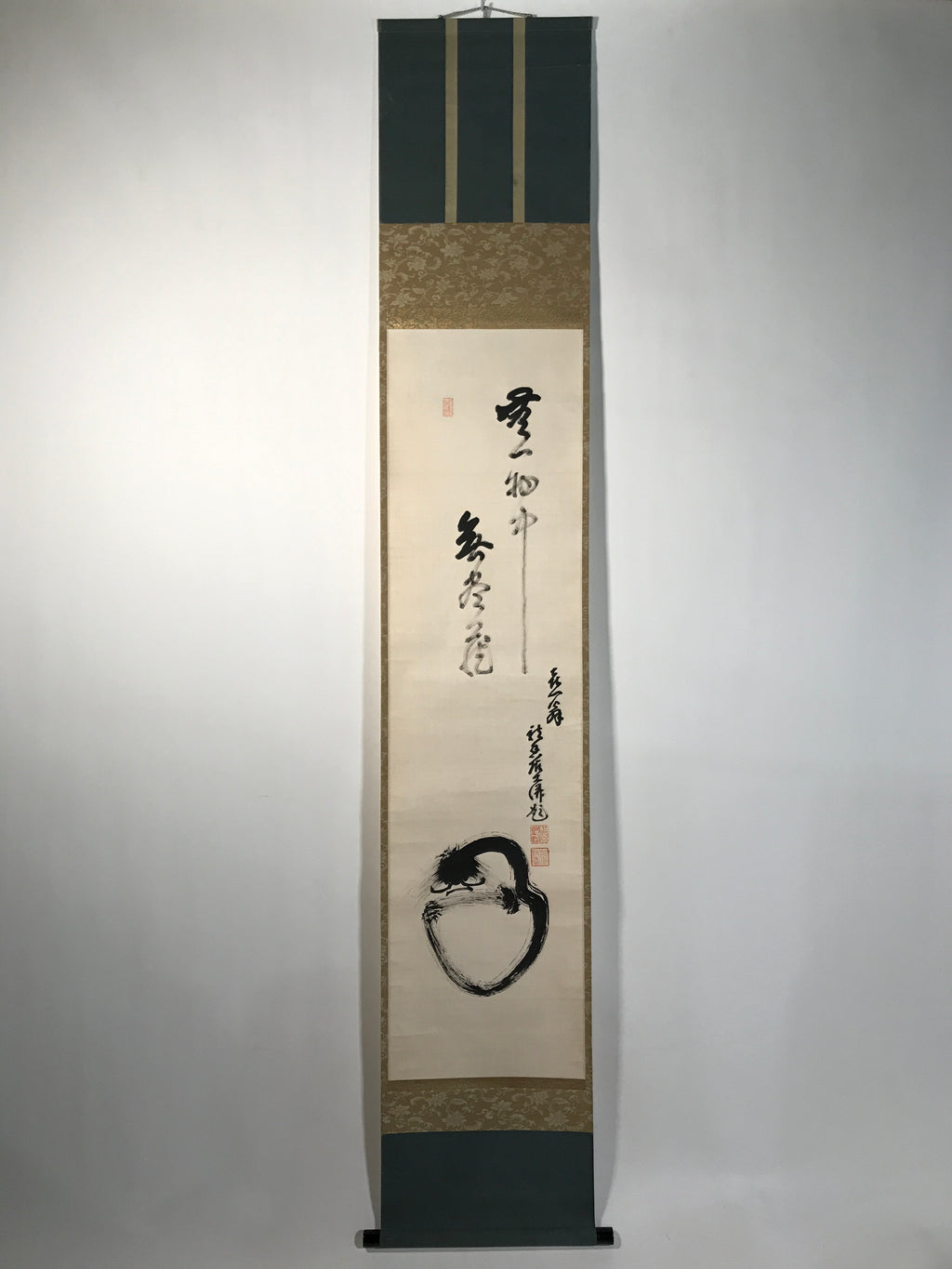 Japanese Hanging Scroll Kakejiku Vtg Daruma Buddhist Monk Abstract Black KJ85