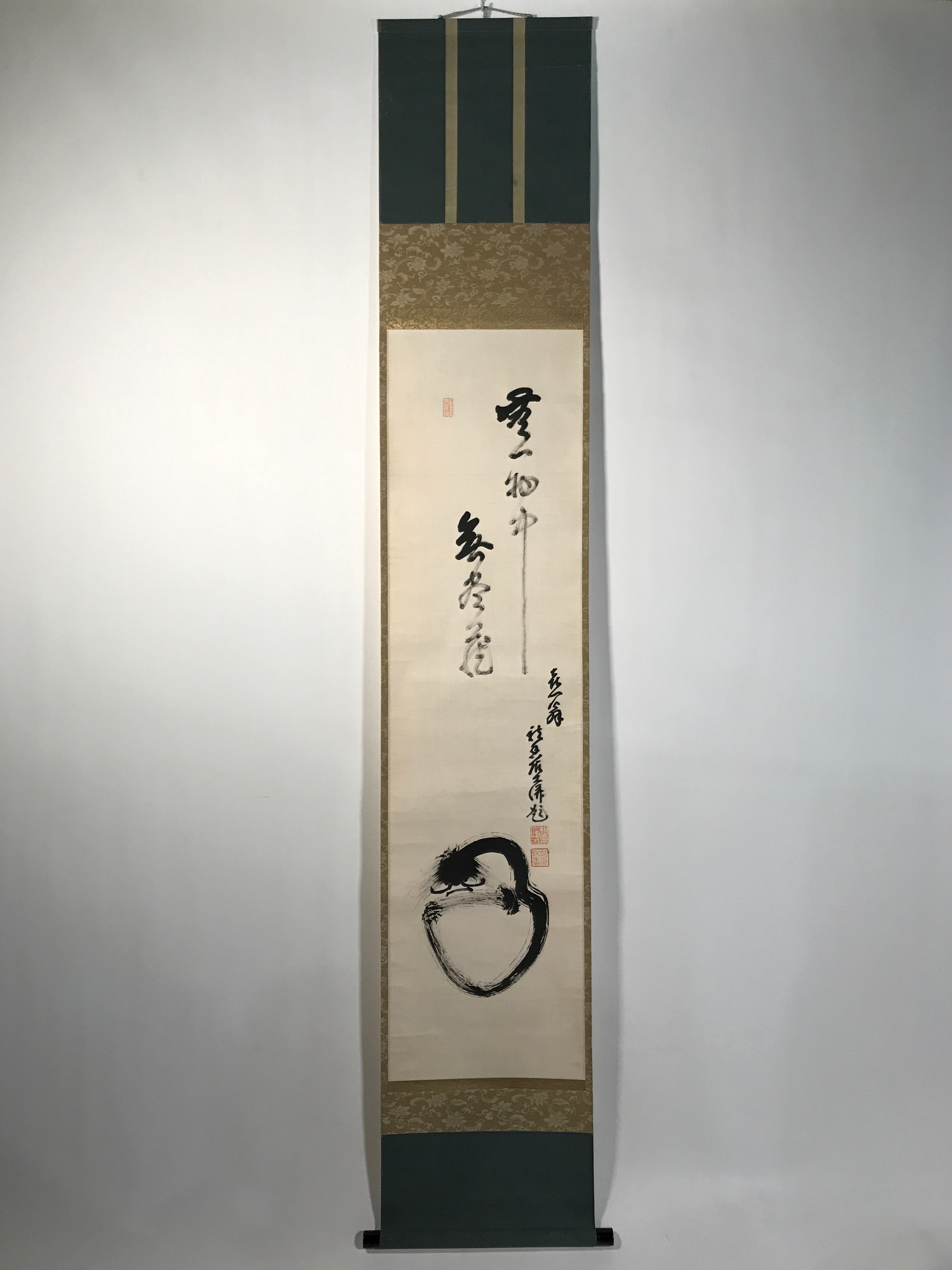Japanese Hanging Scroll Kakejiku Vtg Daruma Buddhist Monk Abstract Black KJ85
