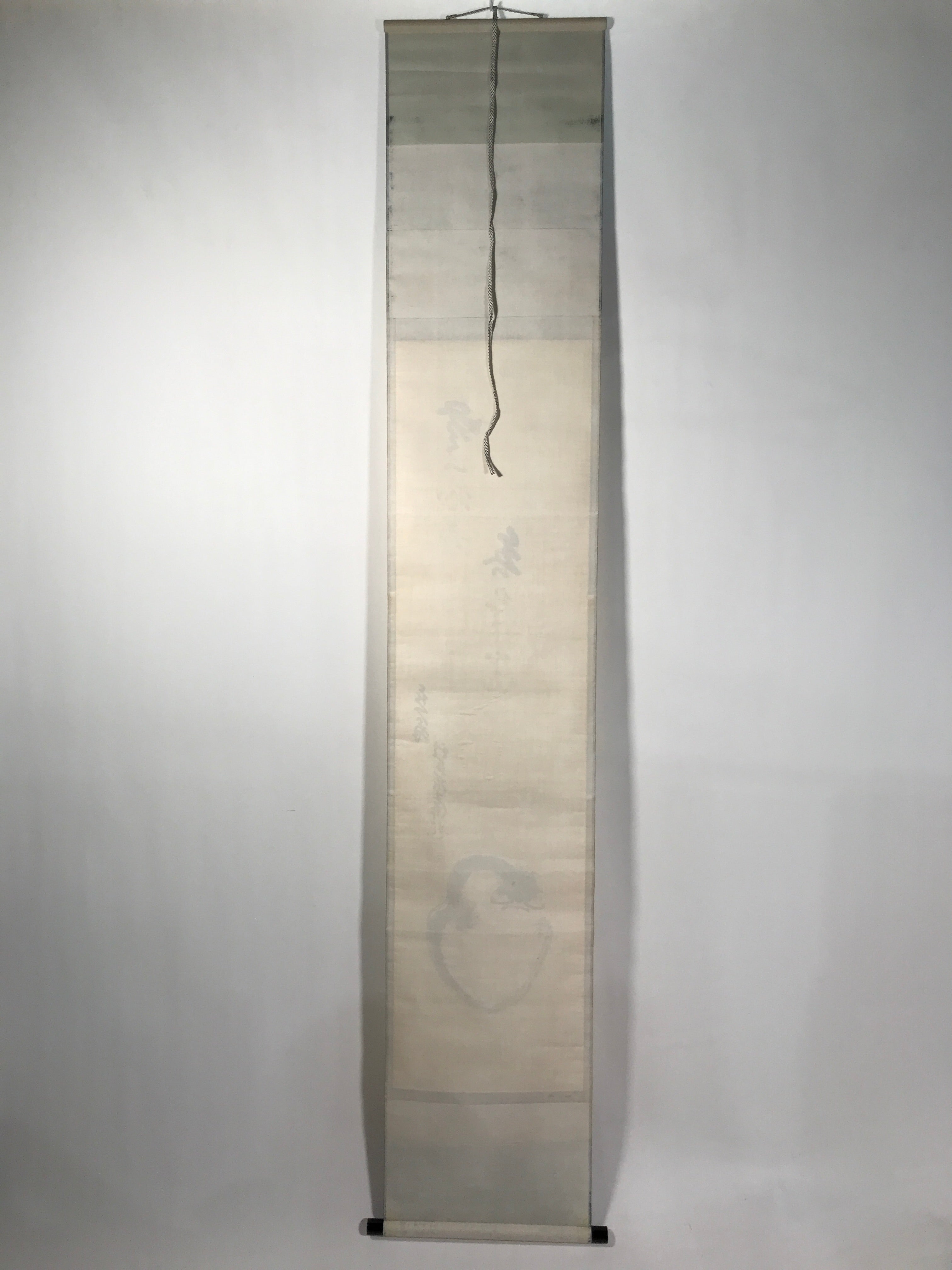 Japanese Hanging Scroll Kakejiku Vtg Daruma Buddhist Monk Abstract Black KJ85