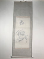 Japanese Hanging Scroll Kakejiku Vtg Daruma Buddhist Monk Portrait Black KJ83