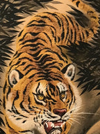 Japanese Hanging Scroll Kakejiku Vtg Fierce Tiger Bamboo Moon Ink Color KJ103