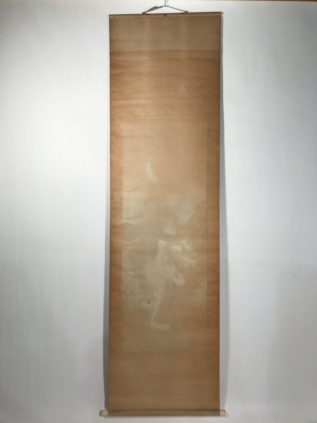 Japanese Hanging Scroll Kakejiku Vtg Fierce Tiger Orange Black Mountain Ink KJ90