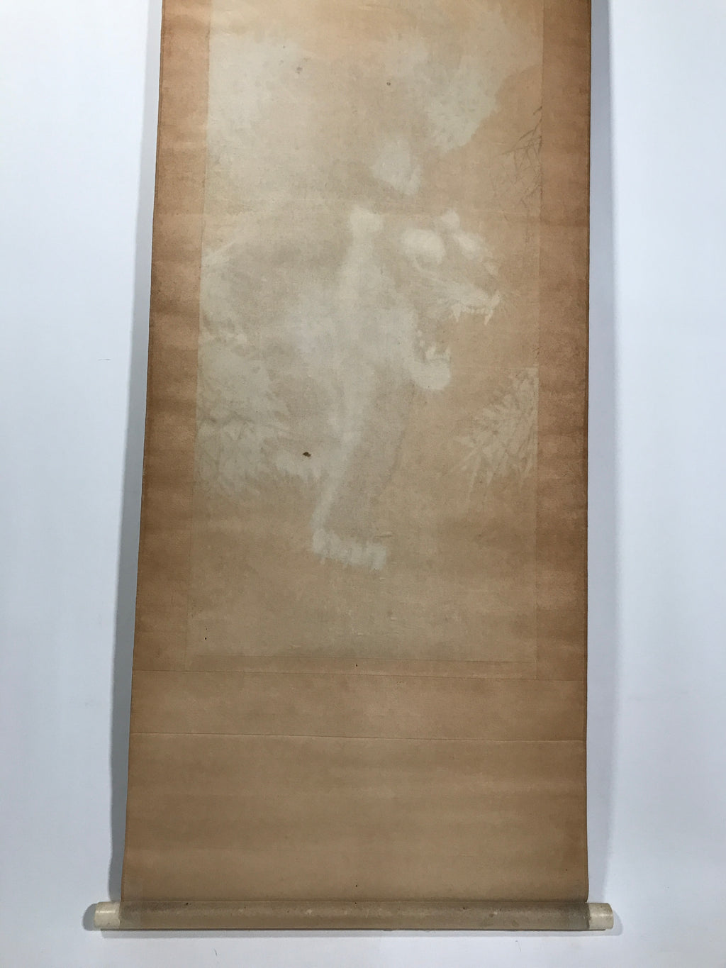 Japanese Hanging Scroll Kakejiku Vtg Fierce Tiger Orange Black Mountain Ink KJ90