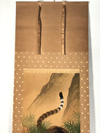 Japanese Hanging Scroll Kakejiku Vtg Fierce Tiger Orange Black Mountain Ink KJ90