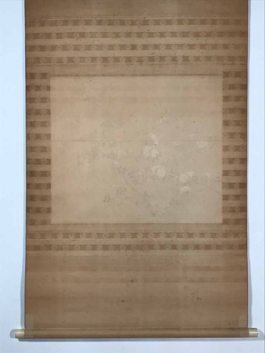 Japanese Hanging Scroll Kakejiku Vtg Hawthorn Flowers Sparrow Bird Color KJ79