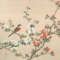 Japanese Hanging Scroll Kakejiku Vtg Hawthorn Flowers Sparrow Bird Color KJ79