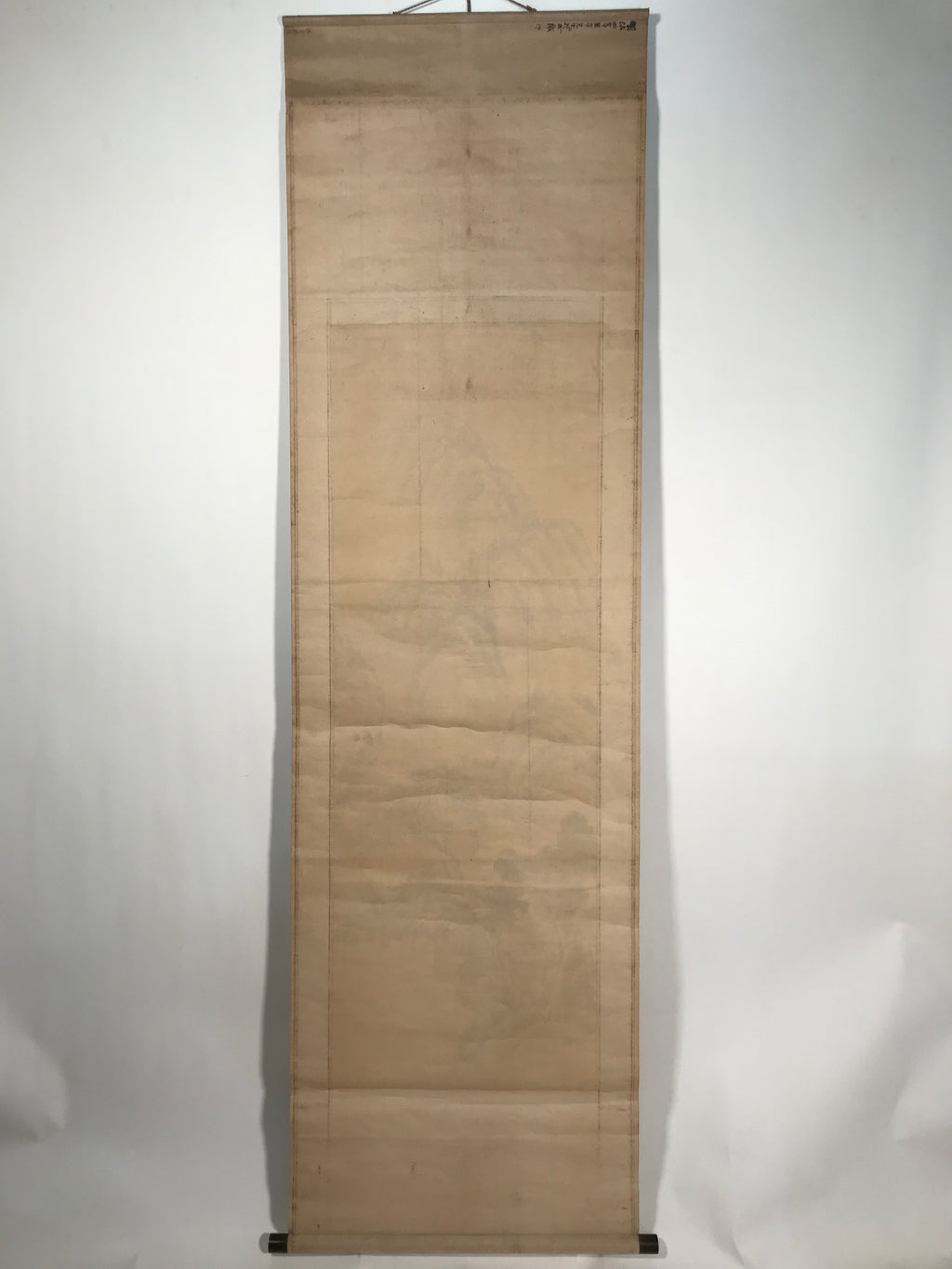 Japanese Hanging Scroll Kakejiku Vtg Man Sitting Mountains Landscape Black KJ193