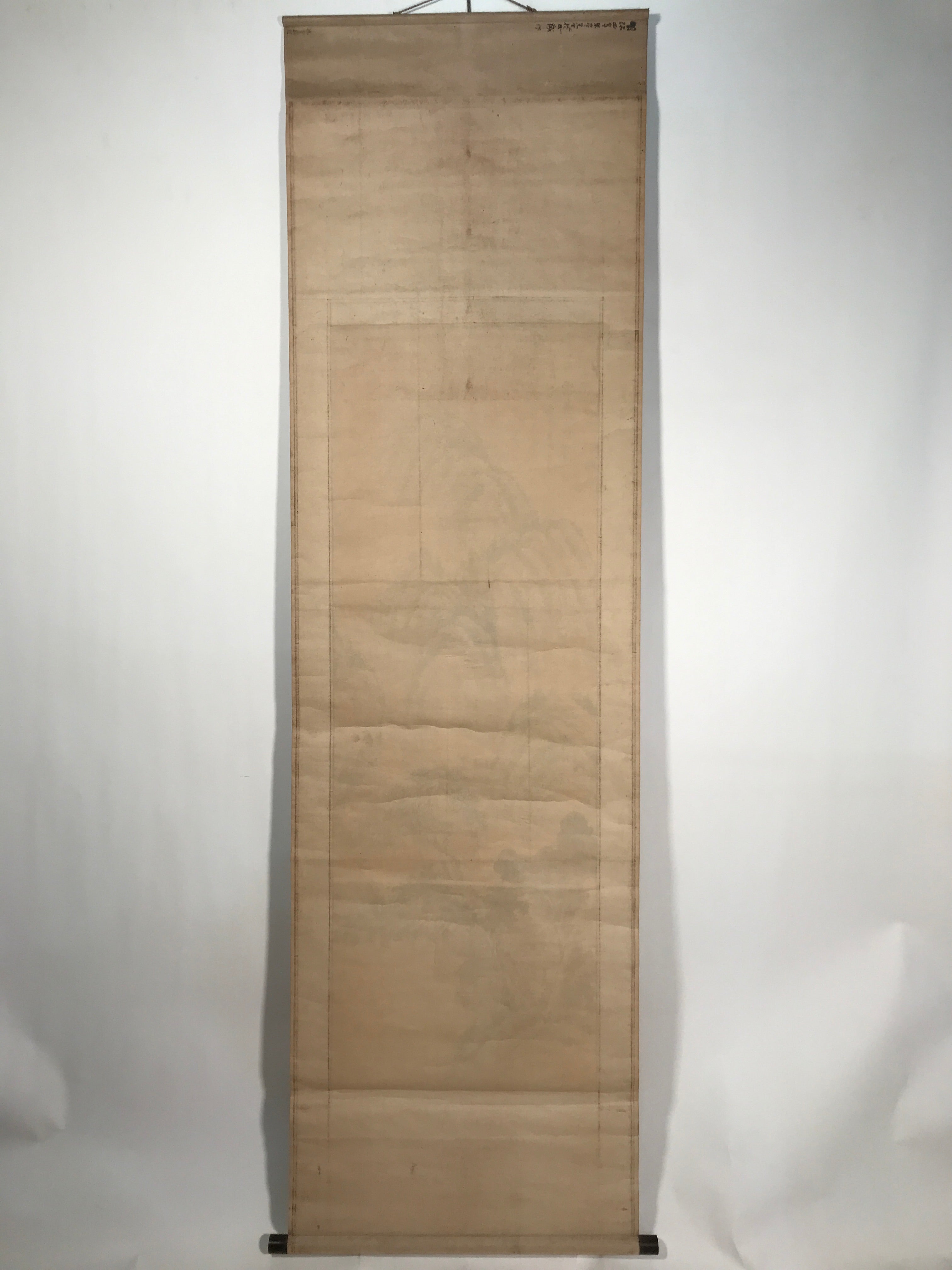 Japanese Hanging Scroll Kakejiku Vtg Man Sitting Mountains Landscape Black KJ193