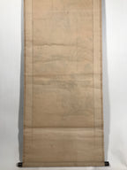Japanese Hanging Scroll Kakejiku Vtg Man Sitting Mountains Landscape Black KJ193