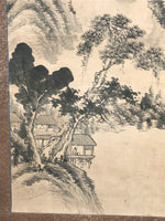 Japanese Hanging Scroll Kakejiku Vtg Man Sitting Mountains Landscape Black KJ193