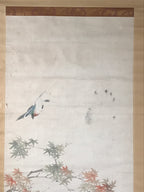 Japanese Hanging Scroll Kakejiku Vtg Momiji Maple Leave Bird Autumn Color KJ132