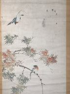 Japanese Hanging Scroll Kakejiku Vtg Momiji Maple Leave Bird Autumn Color KJ132