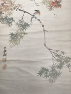 Japanese Hanging Scroll Kakejiku Vtg Momiji Maple Leave Bird Autumn Color KJ132