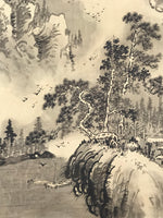 Japanese Hanging Scroll Kakejiku Vtg Mountain River Birds Black Monochrome KJ168