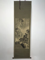 Japanese Hanging Scroll Kakejiku Vtg Mountain River Birds Black Monochrome KJ168