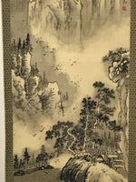 Japanese Hanging Scroll Kakejiku Vtg Mountain River Birds Black Monochrome KJ168