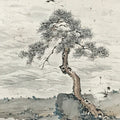 Japanese Hanging Scroll Kakejiku Vtg Pine Tree Flying Cranes Bird Color KJ129