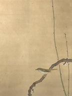 Japanese Hanging Scroll Kakejiku Vtg Plum Blossom Sparrow Bird Color Ink KJ97