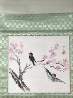 Japanese Hanging Scroll Kakejiku Vtg Plum Flower Bird Swallow Spring Color KJ122