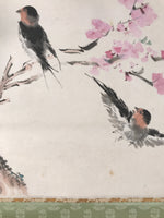 Japanese Hanging Scroll Kakejiku Vtg Plum Flower Bird Swallow Spring Color KJ122