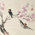 Japanese Hanging Scroll Kakejiku Vtg Plum Flower Bird Swallow Spring Color KJ122