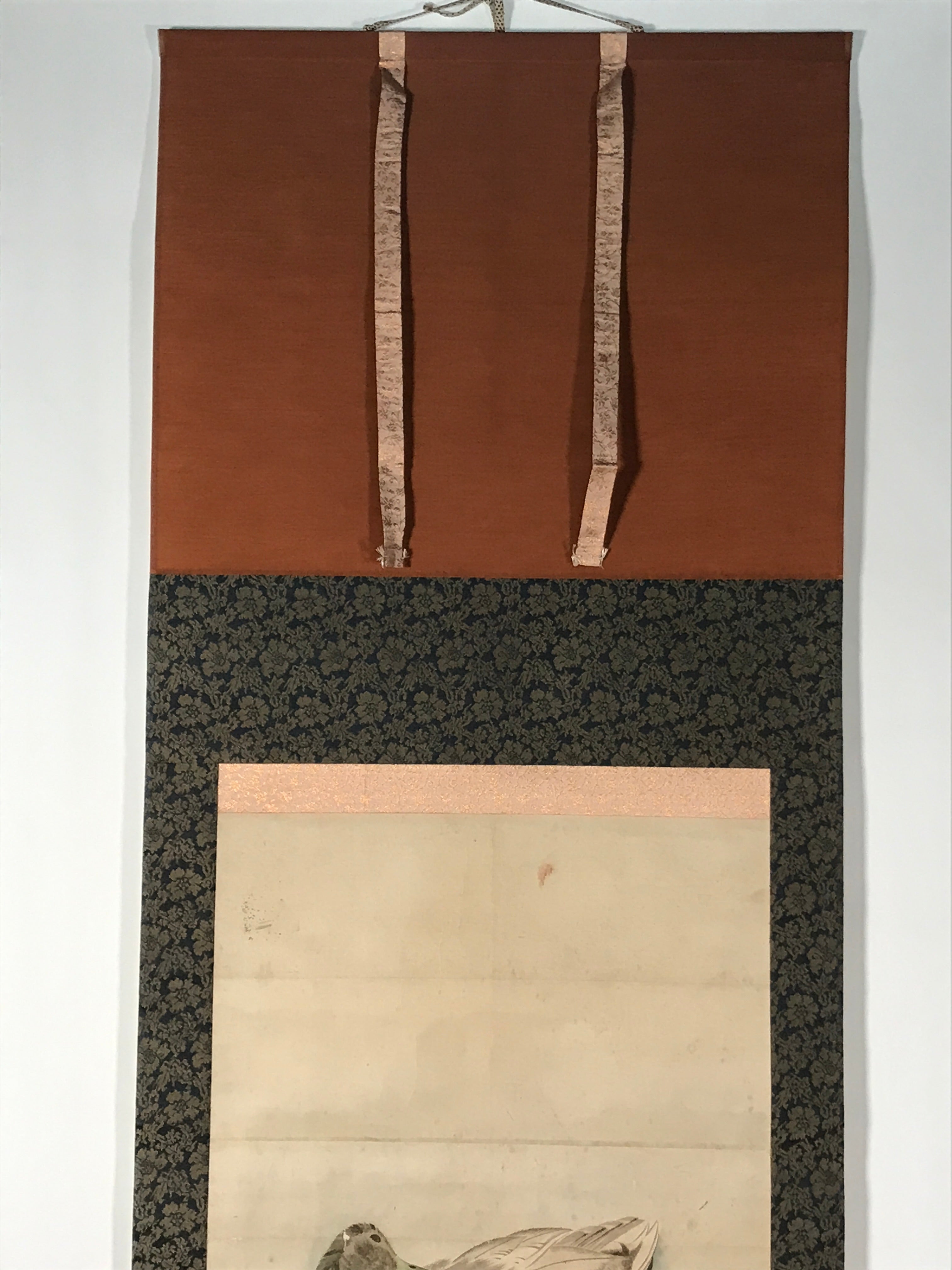Japanese Hanging Scroll Kakejiku Vtg River Ducks Birds Nature Color KJ123