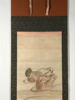 Japanese Hanging Scroll Kakejiku Vtg River Ducks Birds Nature Color KJ123