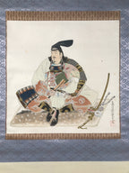Japanese Hanging Scroll Kakejiku Vtg Samurai Sitting Kimono Sword Color KJ126