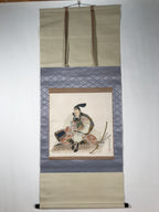 Japanese Hanging Scroll Kakejiku Vtg Samurai Sitting Kimono Sword Color KJ126