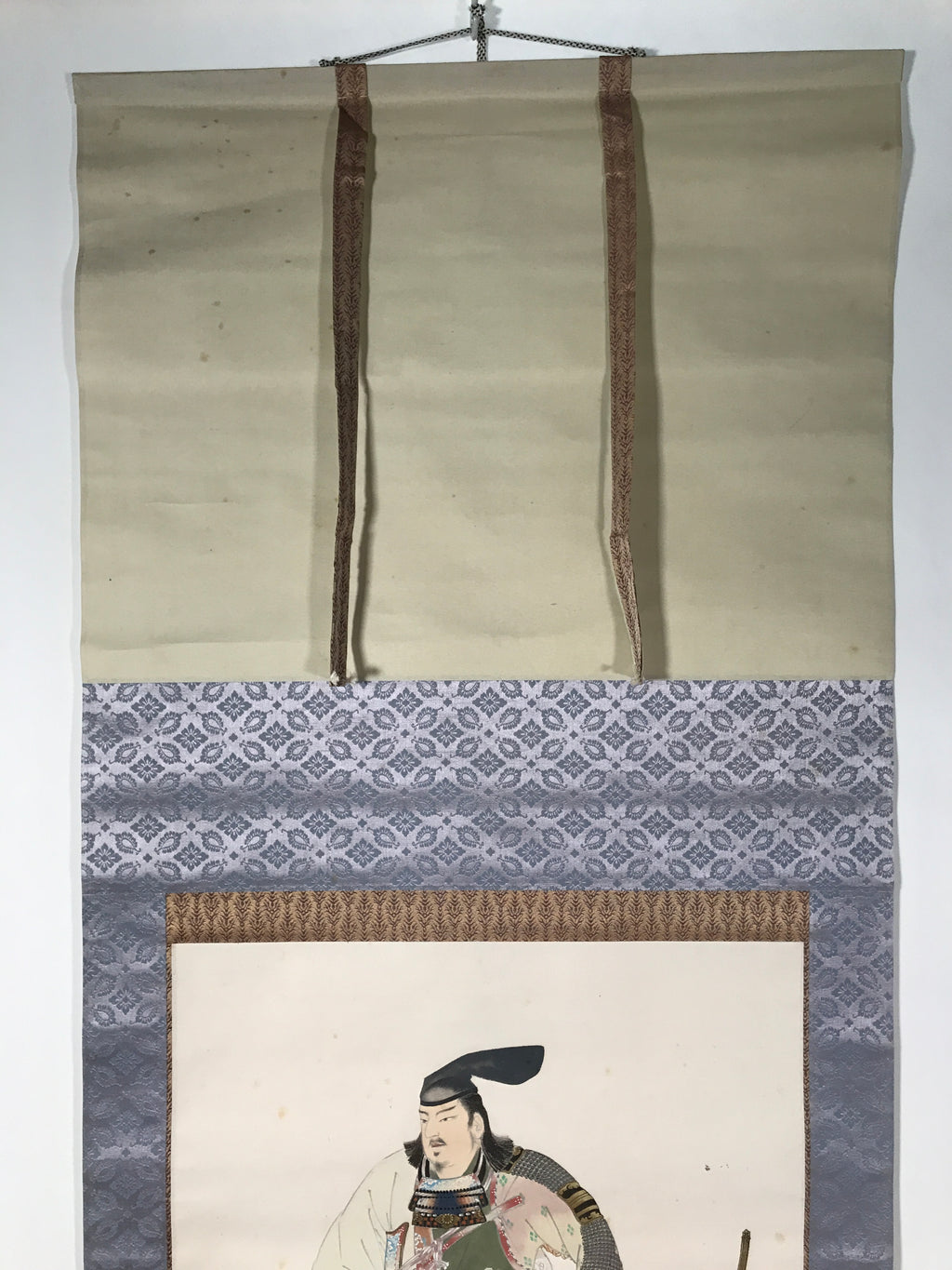 Japanese Hanging Scroll Kakejiku Vtg Samurai Sitting Kimono Sword Color KJ126