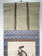 Japanese Hanging Scroll Kakejiku Vtg Samurai Sitting Kimono Sword Color KJ126