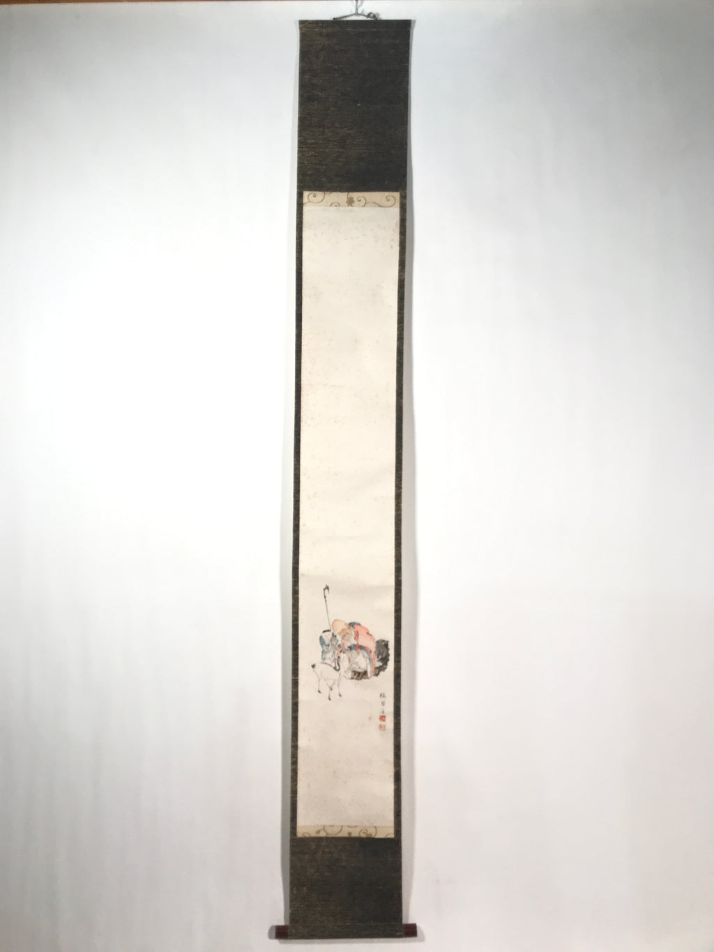 Japanese Hanging Scroll Kakejiku Vtg Su Wu Old Man Portrait Goat Color KJ127
