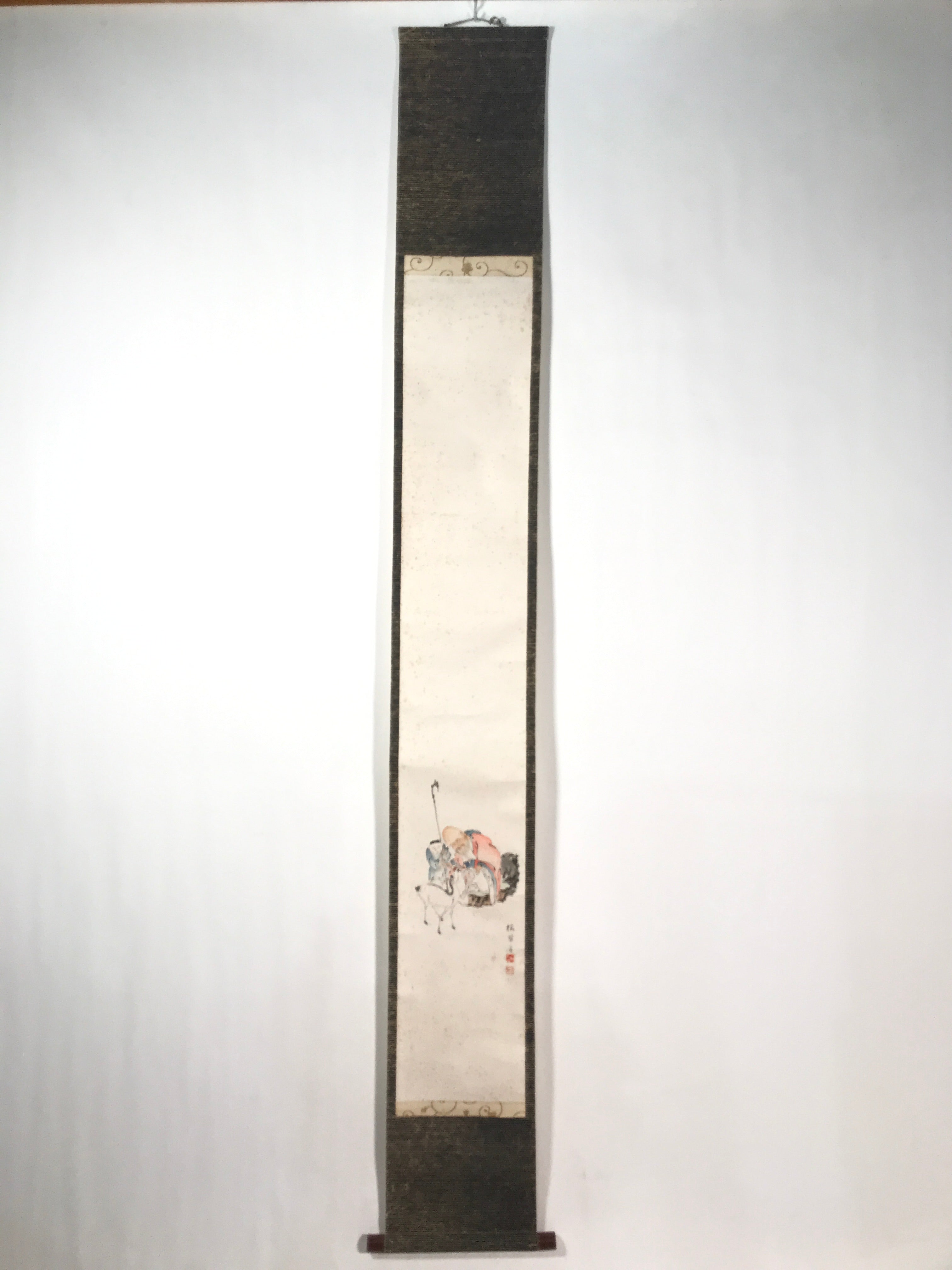 Japanese Hanging Scroll Kakejiku Vtg Su Wu Old Man Portrait Goat Color KJ127