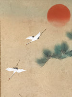 Japanese Hanging Scroll Kakejiku Vtg Takasago Elderly Couple Crane Pine KJ104