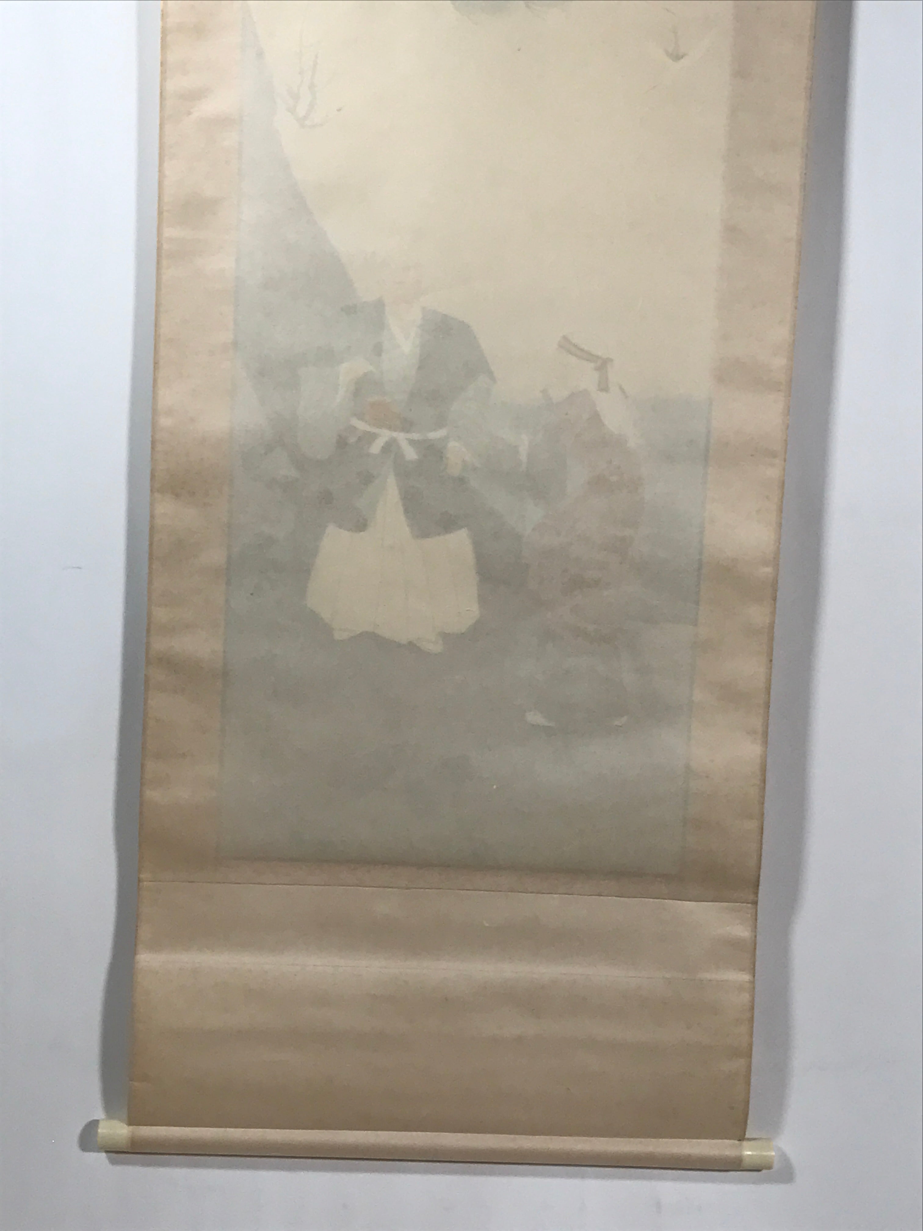 Japanese Hanging Scroll Kakejiku Vtg Takasago Elderly Couple Crane Pine KJ98