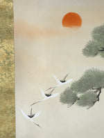 Japanese Hanging Scroll Kakejiku Vtg Takasago Elderly Couple Crane Pine KJ98