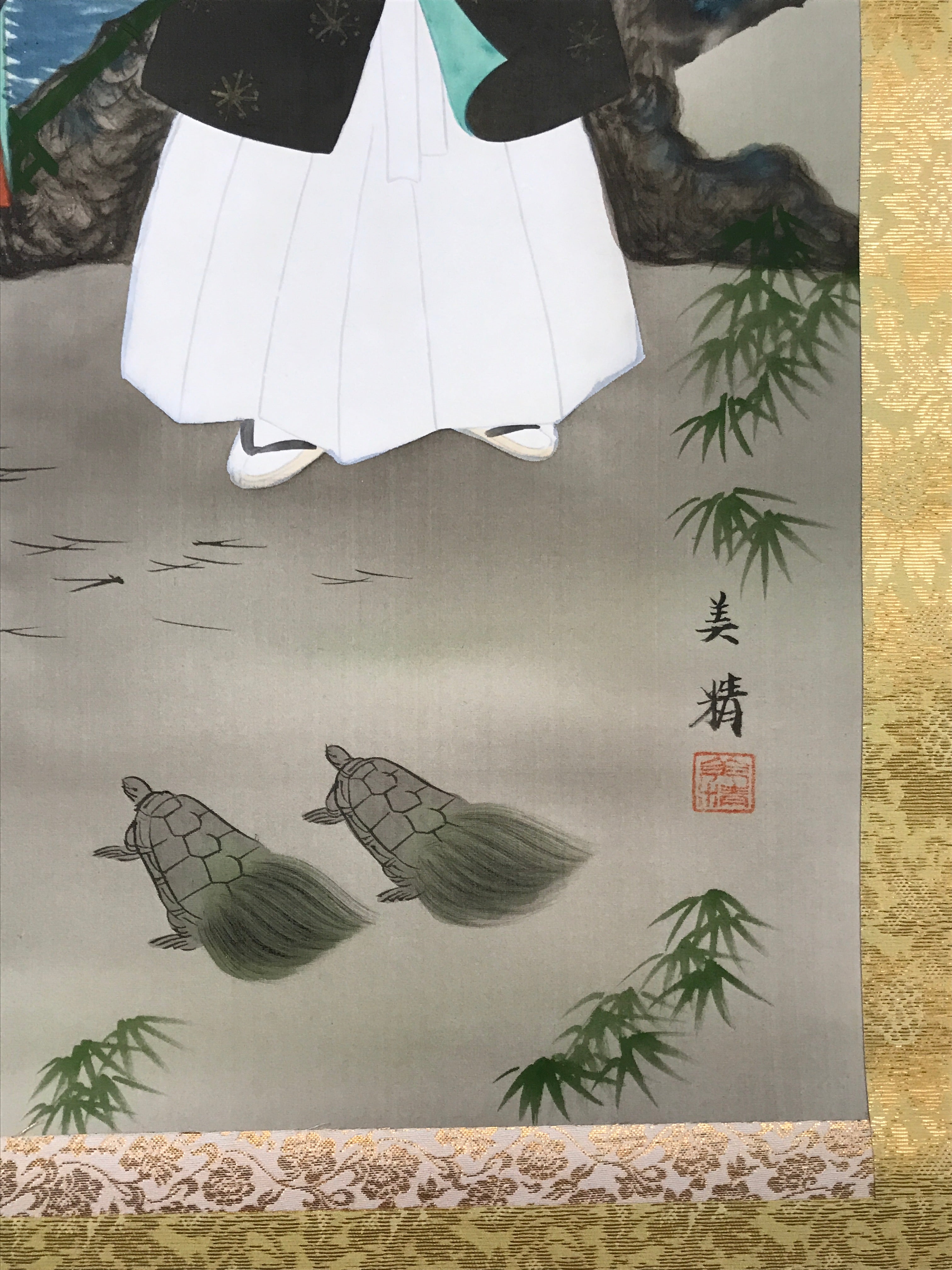 Japanese Hanging Scroll Kakejiku Vtg Takasago Elderly Couple Crane Pine KJ98